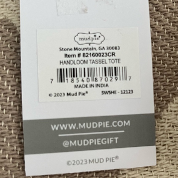 Mud Pie Handloom Tassel Tote, Cream - Picture 8 of 12